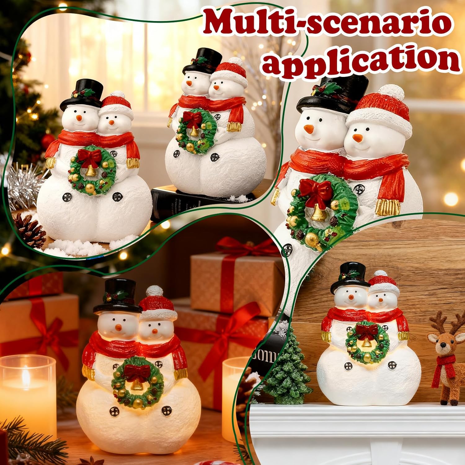 Snowman Couple Figurines - Charming Resin Christmas Decorations | Festive Tabletop Home Decor