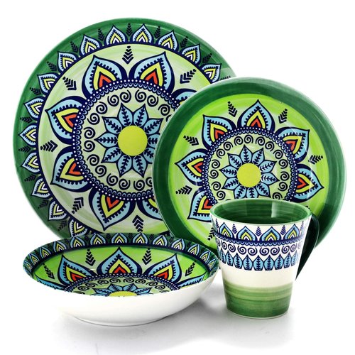 Elama's Zen Green Mozaik 16 Piece Stoneware Dinnerware Set with Service for 4 Guests