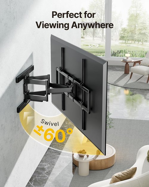monTEK Heavy Duty Full Motion TV Wall Mount for 43–100 Inch TVs Pre-Assembled Bracket with Tool-Free Tilt Swivel & Extension Max VESA 800x600, 150lbs 4X Strength Tested Fits 16/18 Inch Studs