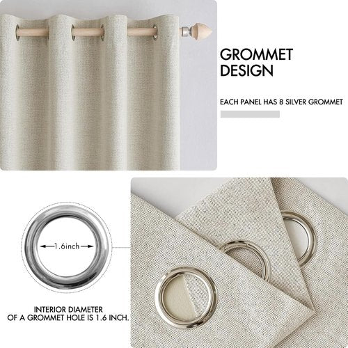 MIULEE 100% Blackout Linen Textured Curtains - Thermal Insulated Room Darkening Drapes | Cream, 52 x 96 Inch (2 Panels)