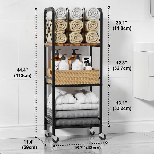 niffgaff 3-Tier Movable Towel Rack, Free-Standing Towel Holder with M-Shaped Detachable Dividers, for Bathroom, Pool