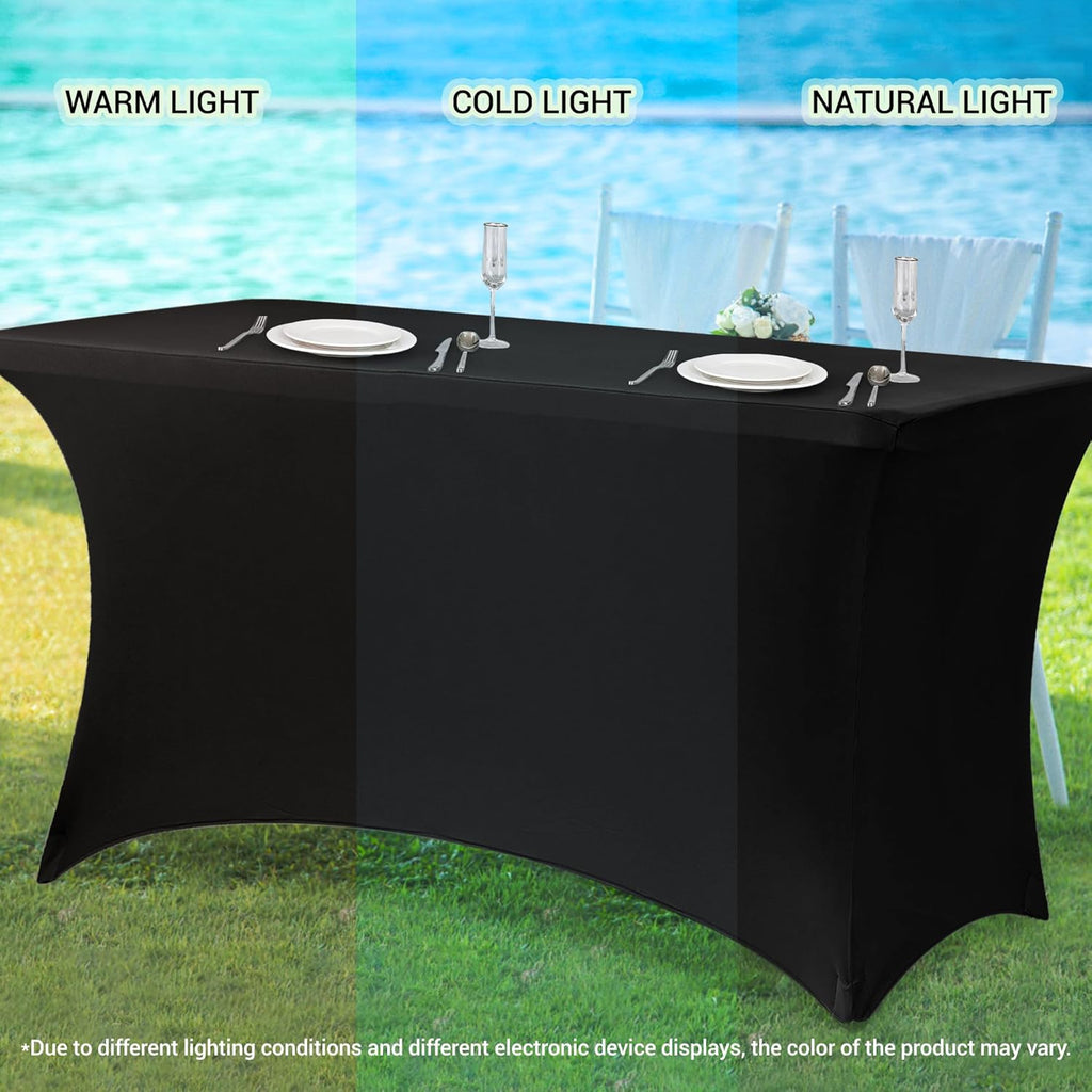 Obstal 6 Pack Stretch Spandex Table Covers - Fitted Tablecloths for 6 FT Tables | Silver, 72" L x 30" W x 30" H