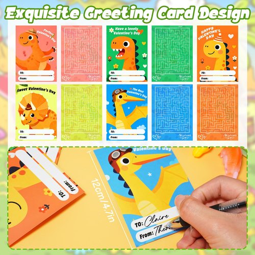 12 Pcs Valentine's Day Gifts for Kids Classroom, Valentine's Day School Cards with Slingshot Dinosaur Toys for Valentine's Day Boys, Girls, Kids Classroom Prize Treats, Party Favors