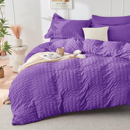 HYMOKEGE Twin Comforter Set - Bright Purple Seersucker 5-Piece Luxury Bedding Set | All-Season Comforter, Sheets & Pillowcase