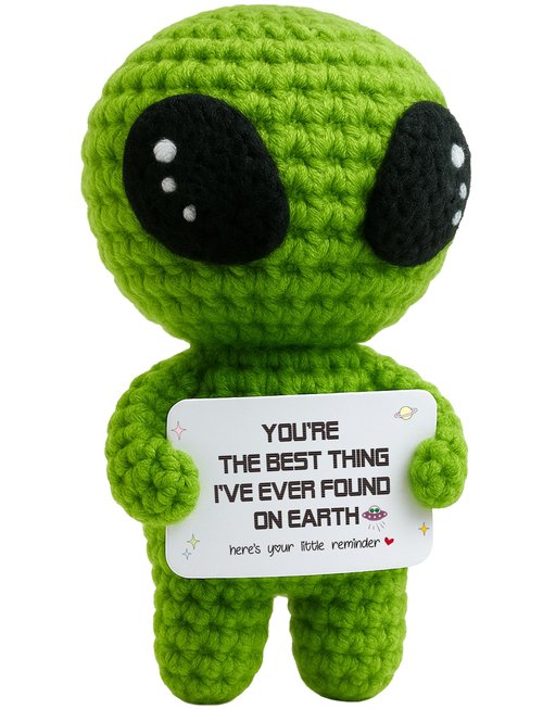 MAMAGIFTREE Funny for Men Women - Best Thing on Earth Emotional Support Alien Collectible - Romantic Birthday I Love You Gift for Boyfriend Girlfriend, Husband Wife, Unique Crochet Pocket Hug