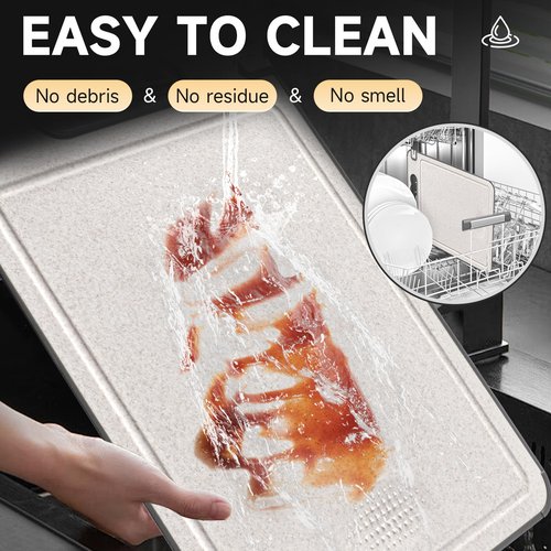 Titanium Cutting Board, Double Sided Chopping Board for Kitchen, Non Toxic Non Slip Cutting Board 14.37"*9.84", Food-Grade, Dishwasher Safe (1PCS of Pack,1 side Titanium Other side Wheat Straw PP)