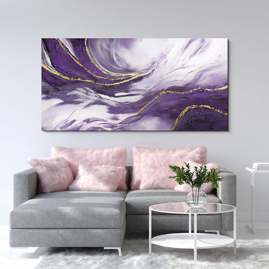 Yiijeah Large Wall Art - Purple and Gold Abstract Canvas Decor | Modern Framed Artwork for Living Room & Office