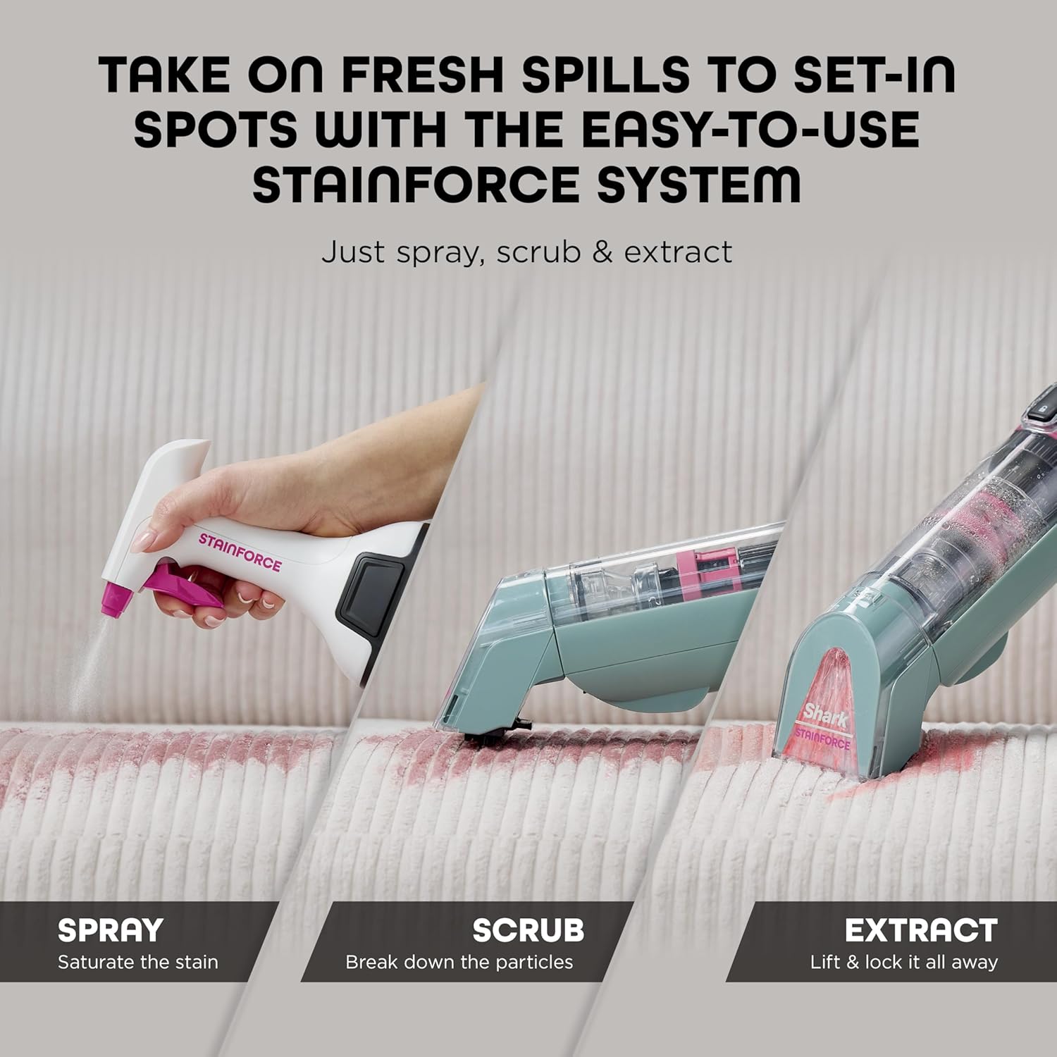 Shark StainForce Portable Spot & Odor Remover System - Cordless with Accessories & Storage Caddy