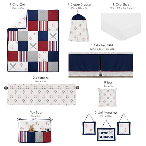Sweet Jojo Designs 11-Piece Baby Crib Bedding Set (Baseball Patch Sports) for Boys, Infants/Nursery incl. Blanket, Fitted Sheet, Skirt, Diaper Stacker & Pillow (Red White & Blue, Americana, Patchwork)