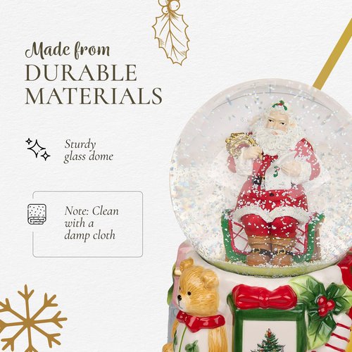 Spode Christmas Tree Santa Clause Winter Wonderland Snow Globe, Plays Soothing Music - Durable Dolomite, Personalized Collectible Holiday Gift - Great for Christmas, Weddings, Home Décor