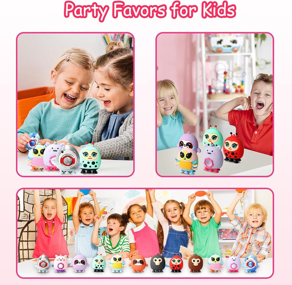 Skiennix 12 PCS Animal Suction Pop Fidget Toys - 3D Silicone Fun for Kids | Party Favors & Prizes