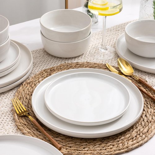 AmorArc Stoneware Dinnerware Sets,Round Reactive Glaze Ceramic Plates and Bowls Sets,Highly Scratch Resistant | Microwave & Dishwasher Safe,Service for 8 Dishes Set (24pc)