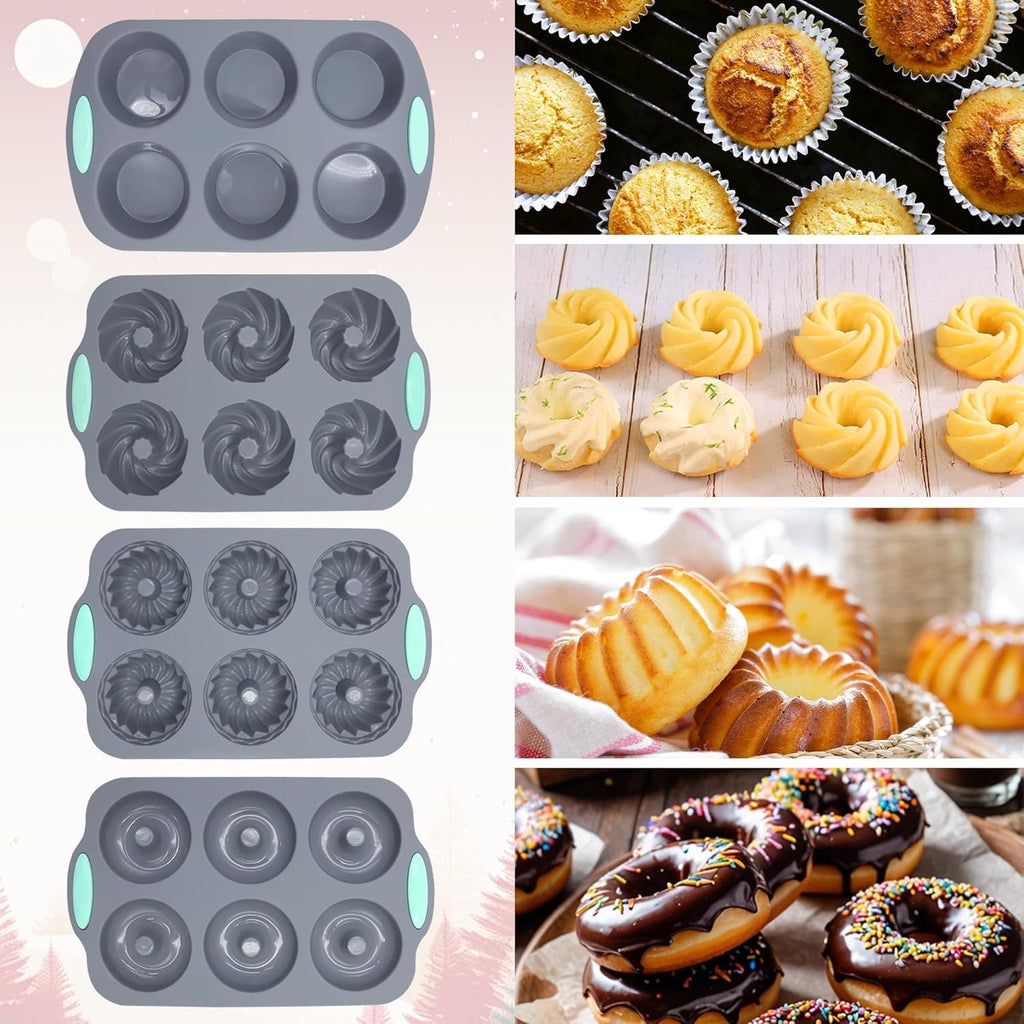 Tongjude Silicone Donut Pans - 8-Piece Nonstick Baking Set | Heat Resistant & Dishwasher Safe, Grey