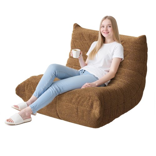 WLIVE Bean Bag Chair for Adults, Teddy Fleece Togo Chair, Giant, Memory Foam, for Living Room and Bedroom, Single, Brown