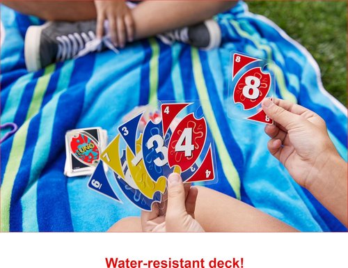 Mattel Games UNO Splash Card Game - Waterproof Cards with Portable Clip for Travel & Camping Fun