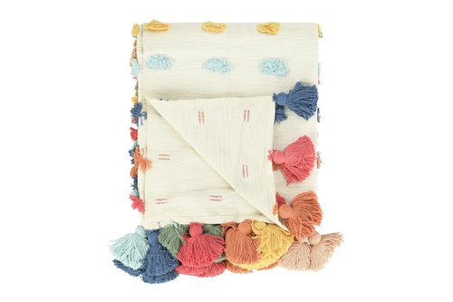Creative Co-Op Soft Woven Cotton Throw with Tufted Dots and Tassels, Multicolor