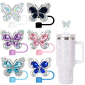 6Pcs Shiny Straw Toppers, Colorful Diamond Butterfly Straw Covers Cap Compatible with Stanley Cups 30&40 Oz Tumbler with Handle, 10mm/4inches Reusable Silicone Bling Stanley Cup Accessories