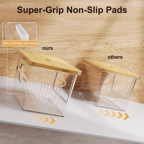 2 Pack Trash Bag Holder with Bamboo Lid, Stackable Acrylic Trash Bag Dispenser Roll Holder Under Sink, Plastic Container Garbage Bags Storage Organizer for Kitchen, Pantry, Laundry Room Organization