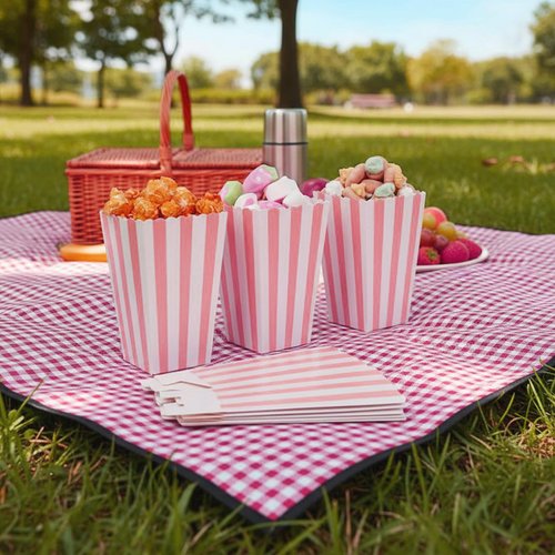 ZeriLion 24 Pack Pink Popcorn Boxes | Striped Pink and White Popcorn Containers | for Movie Night, Party Favors