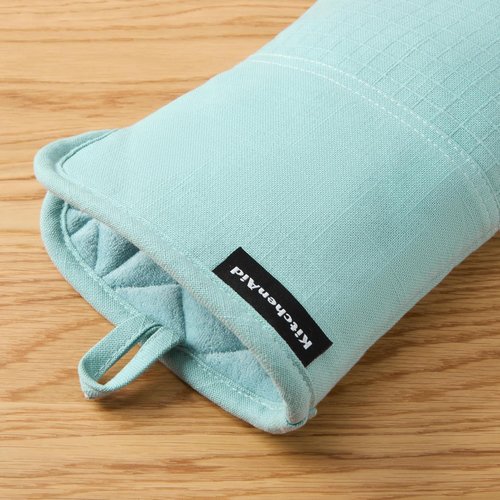 KitchenAid Gourmet Series Oven Mitts - Heat Resistant Up to 600°F, Soft Silicone Grip, Aqua | 2-Pack Set