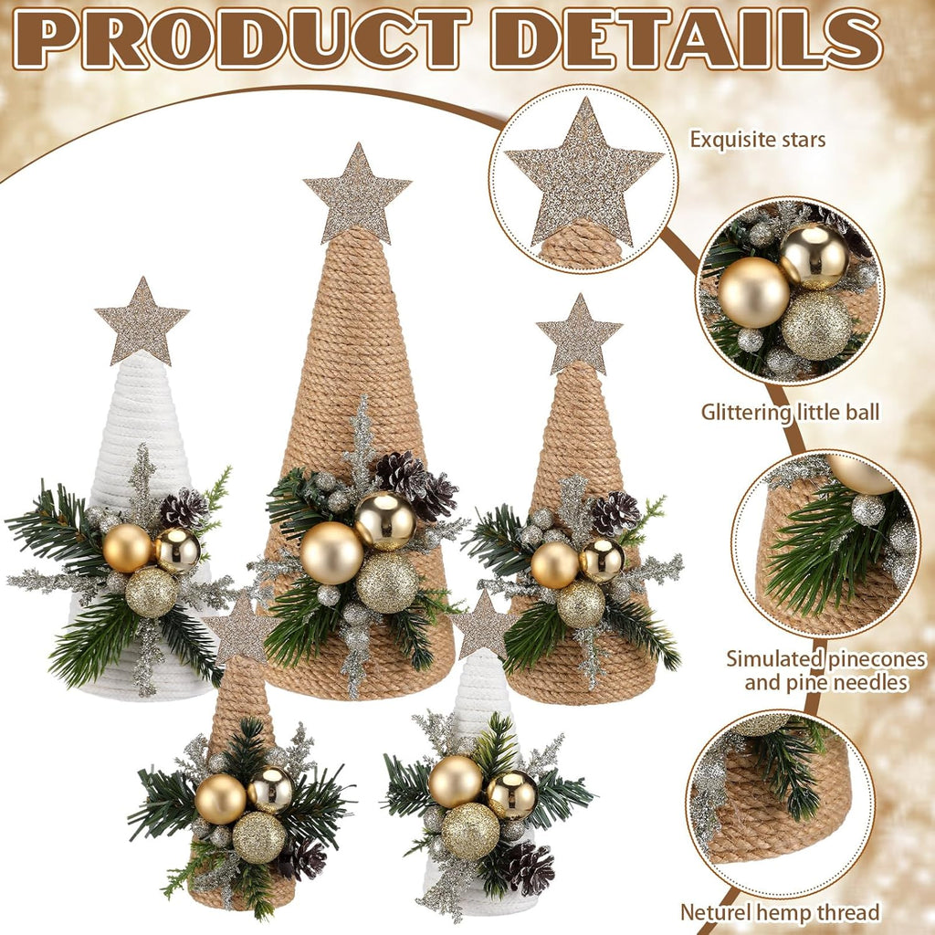 Thyle Christmas Yarn Trees - 5 Pcs Artificial Cone Tree Centerpiece for Holiday Decor | Winter Kitchen Tabletop