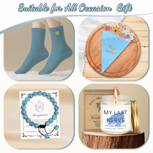 Happy Birthday Gifts for Teen Girls, Unique Gift Baskets for Women, Her, Self Care Thank You Get Well Valentines Day Present Set, 14pcs Cute Teenage Box for Friend Mom Sister Coworker (Blue)