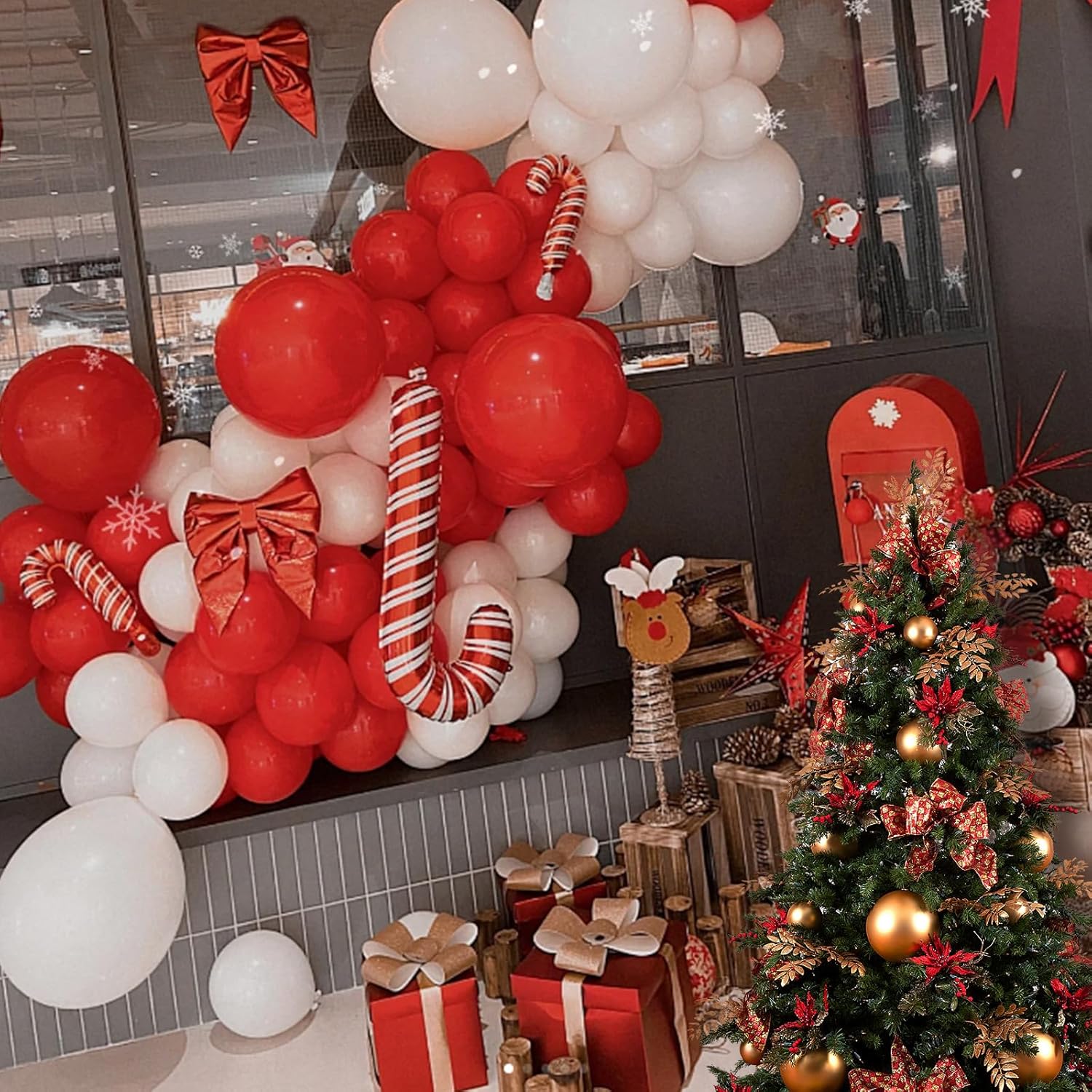 Skiennix 100pcs Red & White 12-Inch Latex Balloons - Perfect for Mother's Day, Valentine's, & Weddings