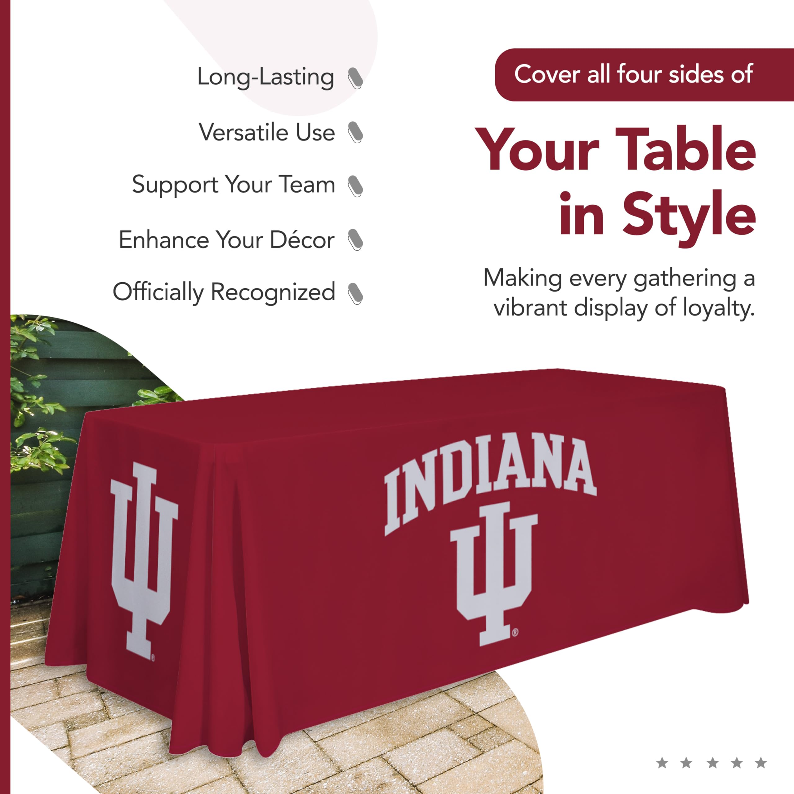 Victory Corps Indiana Hoosiers College Sports Printed Table Throw - NCAA Licensed - Polyester - School Tablecloth (White, Red) (6' Draped)