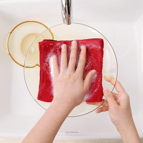 Homaxy 100% Cotton Dish Cloths - Ultra Soft & Absorbent Quick-Drying Towels | 12x12 Inches, 6-Pack, Red