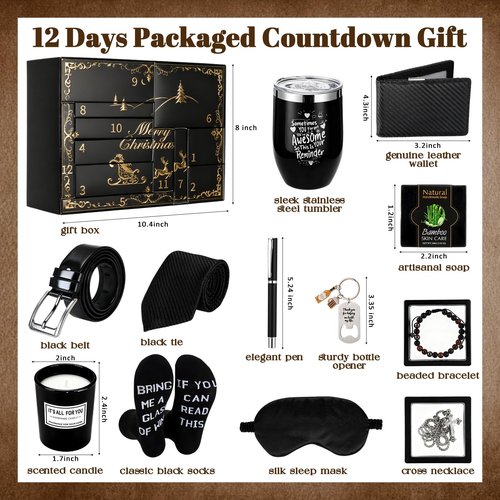 Patelai 12 Days Men's Advent Calendar 2026 Black with Gold Grooming Essentials Advent Calendar Gifts for Men Adult Father Boyfriend Grandpa Husband Office Birthday Home Christmas Holiday