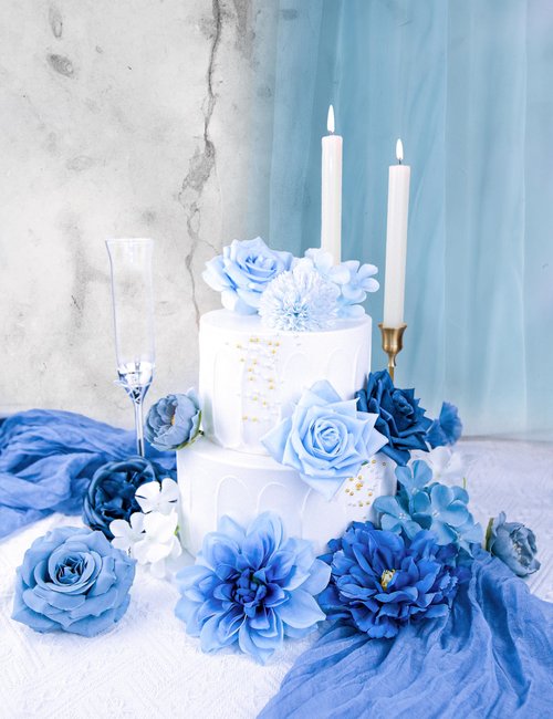 yuagolle Artificial Flowers for Home Decorations: Blue Silk Fake Flowers Bulk Boxed Set, Peony Roses Bouquets with Stems for Table Centerpiece, DIY Wedding, Bridal Shower, Graduation Cap & Tea Party