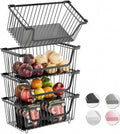 GAOKASE Stackable Wire Baskets - Kitchen Pantry Organizers for Fruits & Vegetables | Black, 4 Pcs