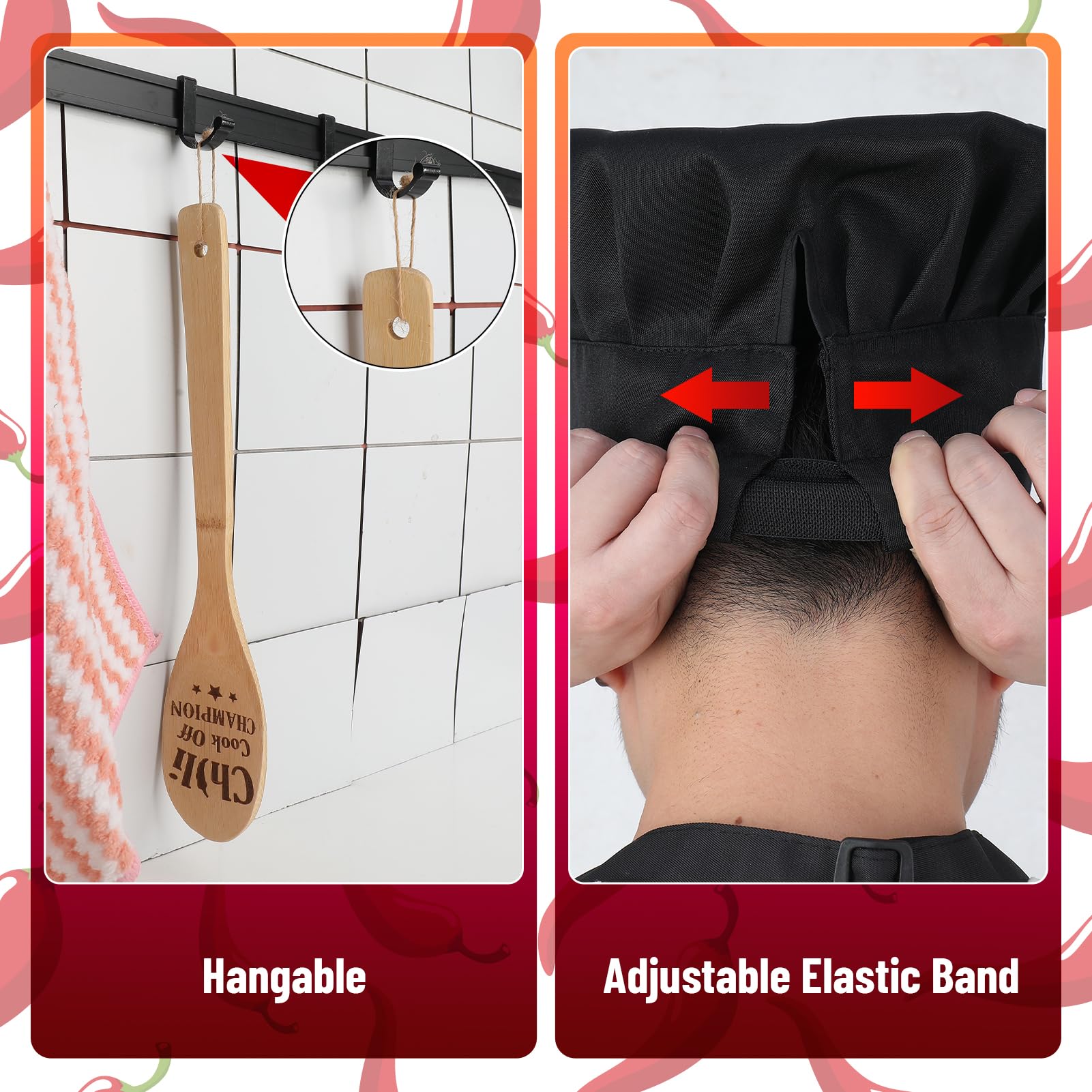 XLSXEXCL 3 Pcs Chili Cook-off Prizes, Funny Chili Cook-Off Champion Apron Adjustable Chili Cook-off Champion Hat Chef Hat and Wood Spoon, Funny Chili Cook-off Trophies Gifts for Chili Festivals