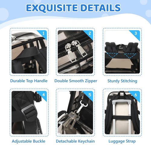 QIXIHU Clear Backpack for School, Heavy Duty Transparent Bookbag, See Through Backpacks for Stadium Event, Backpack for Boys, Kids Clear Bag for College Work Travel Sport Festival Security Check