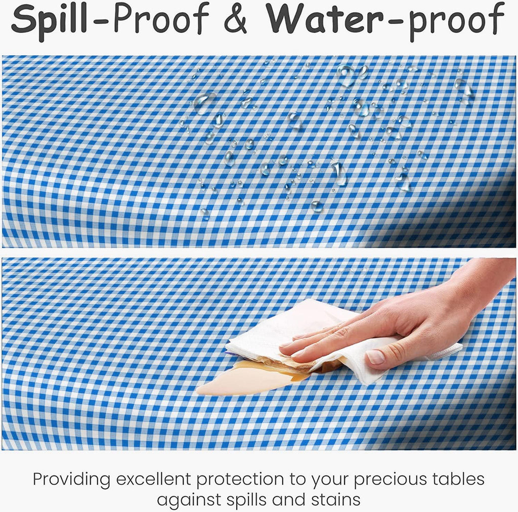 Skiennix 14-Pack Plastic Blue Gingham Checkered Picnic Tablecloths - 54x108 in. Disposable Covers for Parties, Weddings & Events