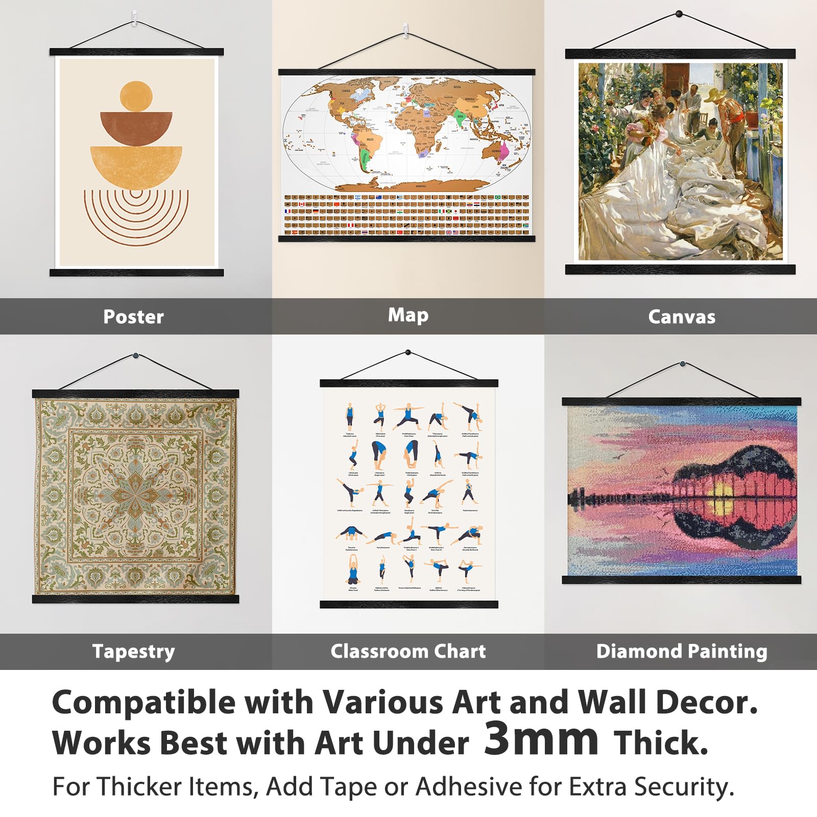 Magnetic Poster Hanger Frame for 38x24 38x25 38x50 Movie Music Posters Wall Art, Black Wood Picture Frames for Large Canvas Diamond Map Decor, Living Room Calendar Banner Tapestry Photo Hanging Stand