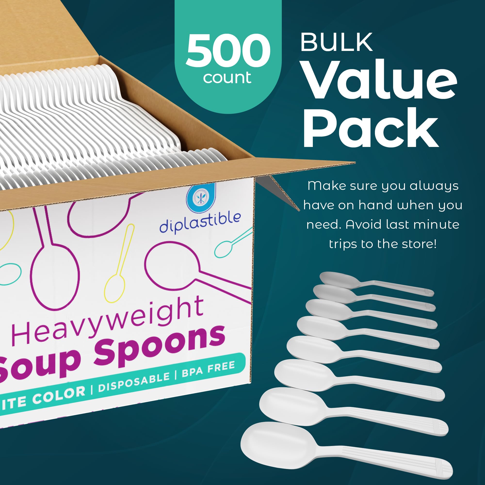 Plastic Soup Spoons Heavy Duty - Pack of 500 Disposable Spoons Utensils - Cutlery for Parties and Events Pack