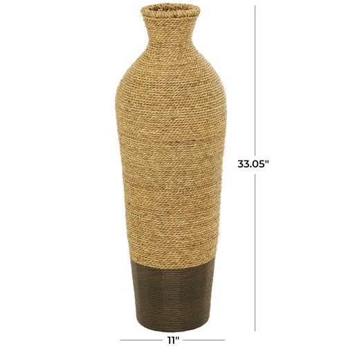 Deco 79 Seagrass Handmade Decorative Vase Tall Woven Floor Centerpiece Vase, Vase for Home Decoration 11" x 11" x 33", Brown