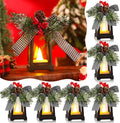 Regine Switzerland Christmas Mini Lanterns - Set of 6 Decorative LED Hanging Lights | Buffalo Plaid Bow, Battery Included