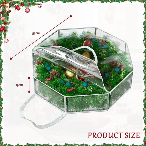 Homyfort 24" Christmas Wreath Storage Container - Waterproof Heavy Duty Wreath Bag with Reinforced Handles, Transparent PVC Wreath Holder for Xmas Holiday Seasonal Wreath Garland