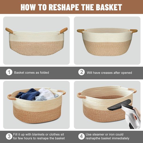 ELIDANTE Small Woven Laundry Basket, Cotton Rope Storage Basket for Bedroom, Nursery & Bathroom – Toy Storage Organizer (Small(21.65" L x 12.6" W x 8.46" H))
