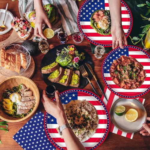 Gatherfun American Flag Party Supplies - Disposable Napkins & Plates for 4th of July | Serves 50