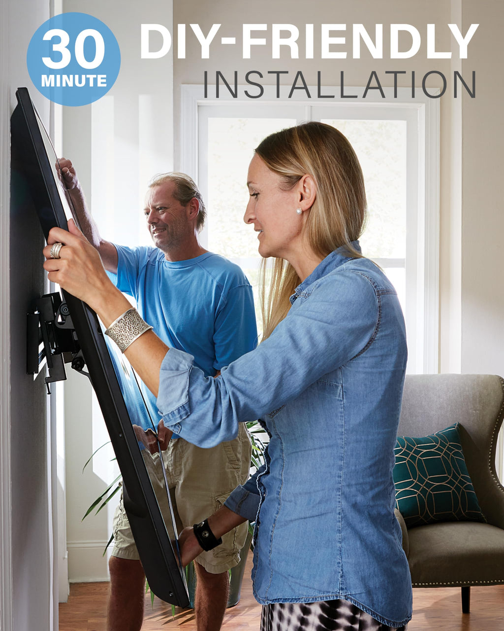 SANUS Tilting TV Mount - Universal 32 to 55 inch TV Wall Mount w/Low Profile Design - Easy DIY Install Includes Lateral Shift & All Hardware