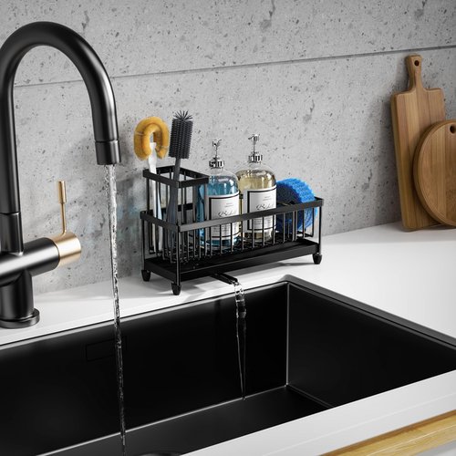 Moforoco Extra Large Sponge Holder for Kitchen Sink Organizer Caddy, Dish Brush Scrubber Holder,Stainless Steel Sink Box Utensil Holder,Soap Dispenser Set Tray Counter Accessories & Storage Rack