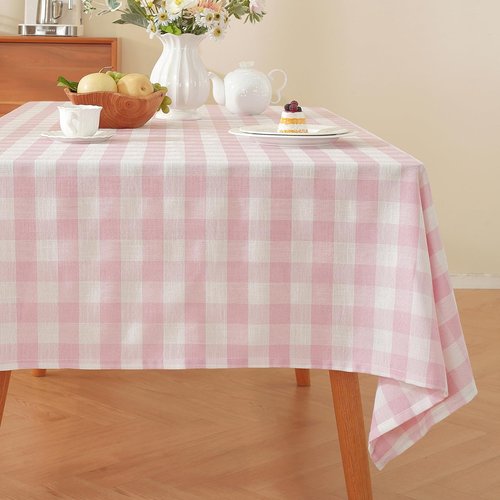 Alsoo Valentines Pink Gingham Tablecloth Rectangle Checkered Table Cloth Cotton Linen Fabric Wrinkle Free Washable Buffalo Plaid Table Cover for Kitchen Dining Picnic Camping, 60 * 75 inch