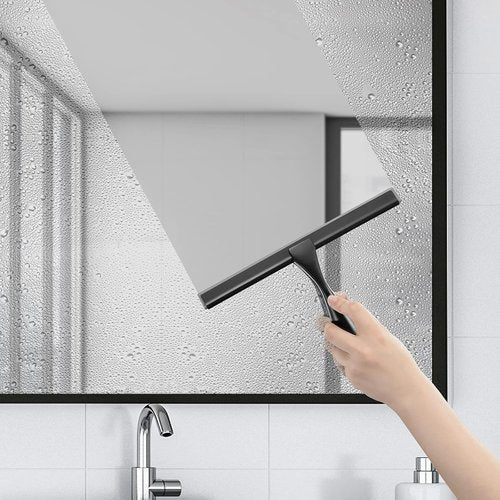 HIWARE Shower Squeegee - All-Purpose Tool for Glass, Bathroom & Car - 10 Inch, Black Stainless Steel