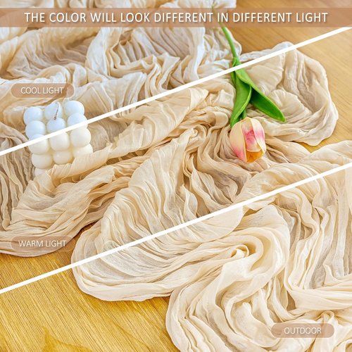 Cheesecloth Table Runner - 10 Ft Boho Rustic Sheer Gauze for Centerpiece Decor | Beige, 1 Piece