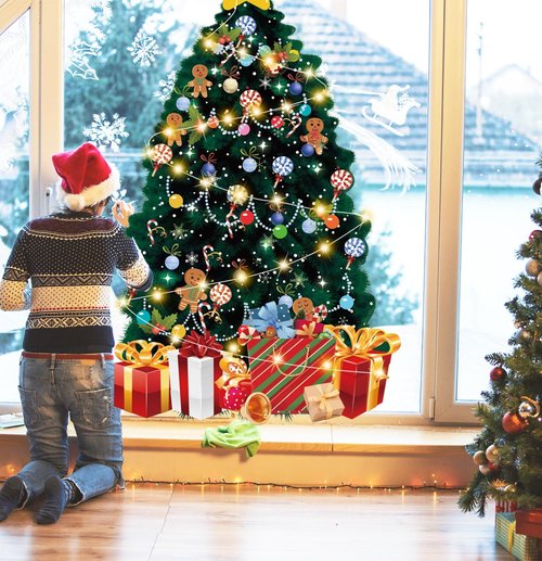 SietDESEO 51 x 31 Inch Christmas Tree Bulletin Board Decoration Large Paper Christmas Tree with Fairy Light Xmas Wall Decor for Classroom Home Office Window Chalkboard Cardboard