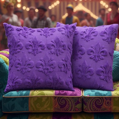 Tegeme Set of 2 Mexican Pillow Cover 18 x 18 Inch Mexican Themed Throw Plush Faux Fur Wool Pillow Case with Purple Fleur De Lis Decor for Home Sofa Couch Bedroom Living Room Cushion Cover