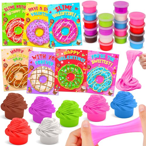 NAWITDA 28 Pack Valentines Day Gifts for Kids Classroom, Valentines Cards with Butter Slime, Classroom Exchange Gifts, Valentines School Party Favors for Boys Girls Toddlers